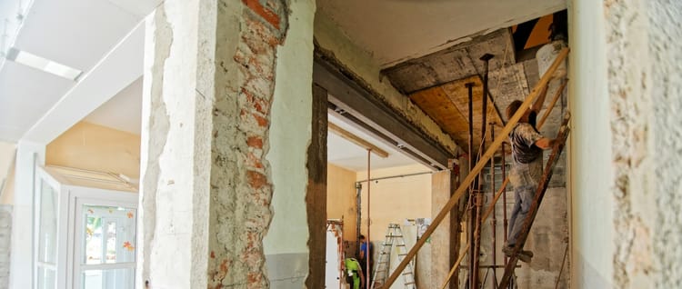 home remodel project in progress in messy rooms