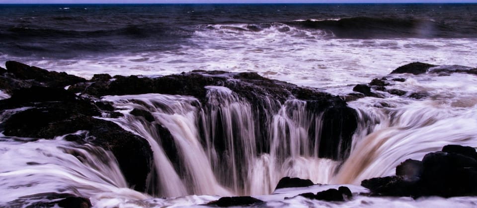 seawater flowing into a deep hole